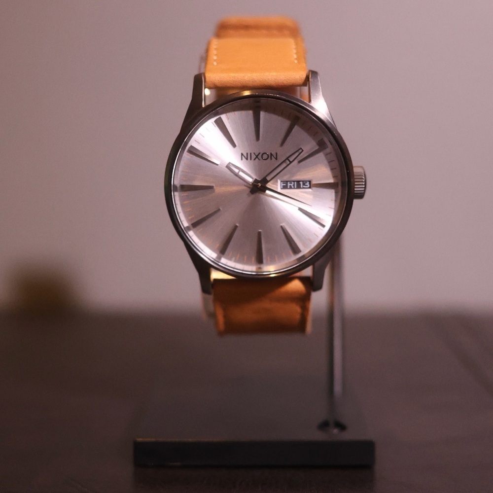 Nixon Sentry Leather Watch Gunmetal/Silver/Tan